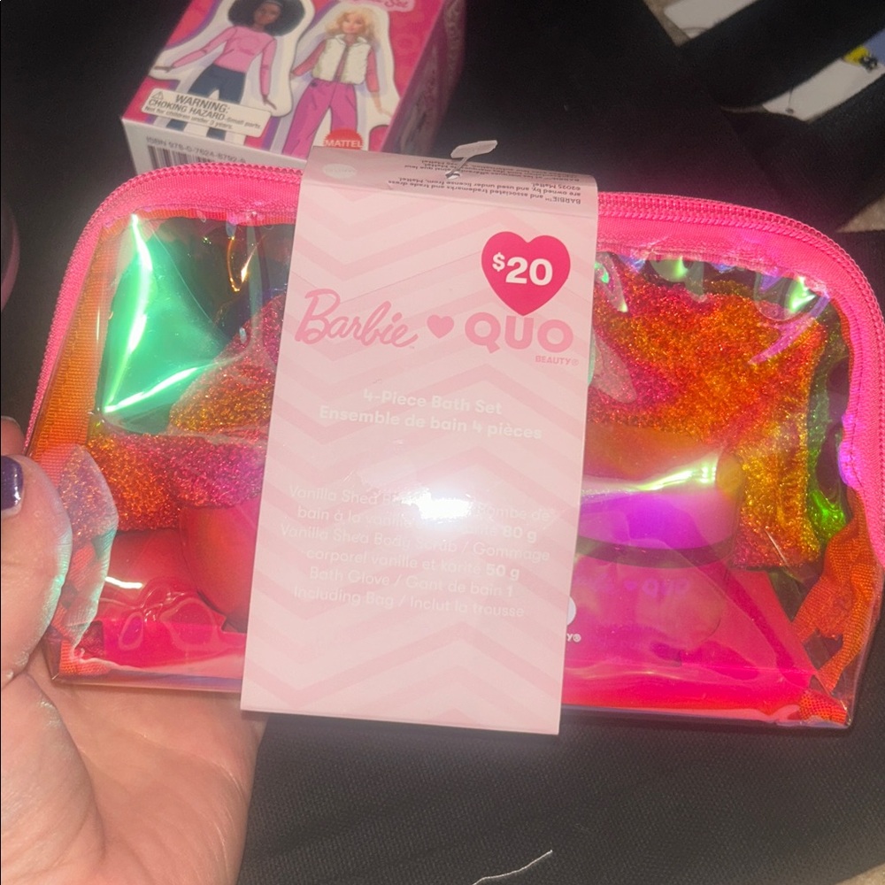 Barbie Quo Pink Gift Bath lot bundle Magnet Puff wallet card earring valentines - Picture 7 of 8